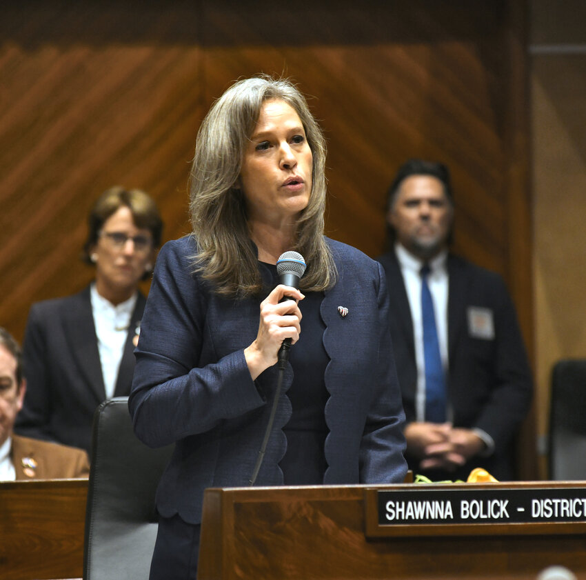 Sen. Shawnna Bolick explains Wednesday why she voted to repeal a territorial-era law that outlaws abortion except to save the life of the mother. (Capitol Media Services photo by Howard Fischer)