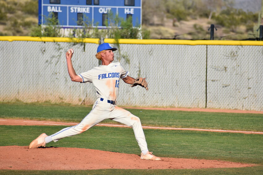 Senior Kyan Taylor threw three strikeouts in two innings before injuring his shoulder. (Independent Newsmedia/George Zeliff)