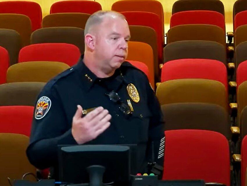 Chandler Assistant Police Chief Dave Ramer makes a presentation last year. The Chandler Police Department is seeking a $101 million budget for Fiscal 2025.