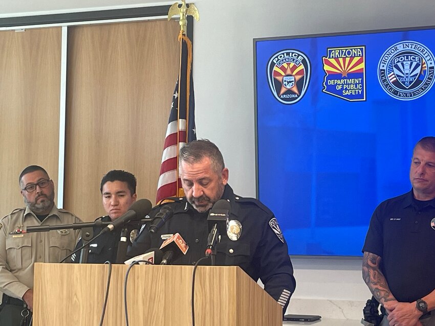 Gilbert Police Chief Michael Soelberg addresses the media at a news conference in which local law enforcement agencies reported that the Gilbert Goons are a gang.