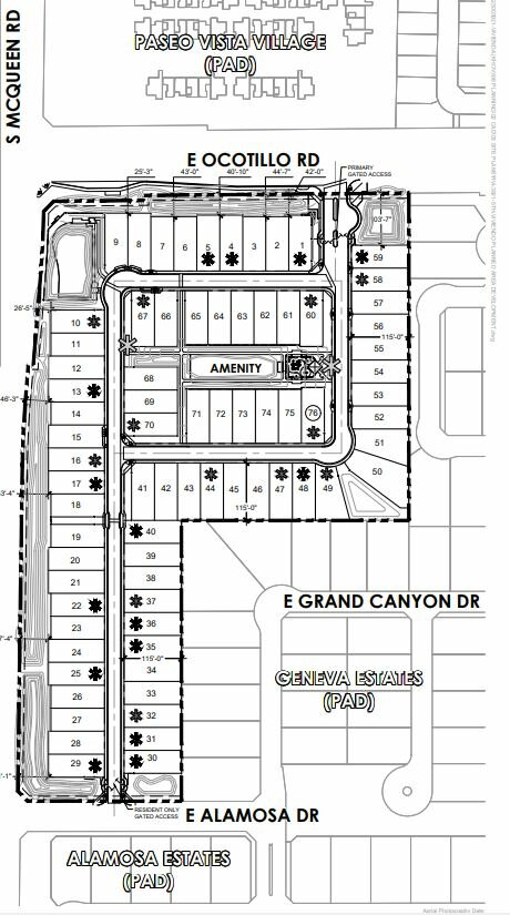 This map shows where 76 homes are planned in a housing development called Viviendo. Rezoning and preliminary plan approval for the project were recommended for approval by the Chandler Planning and Zoning Commission at its May 1 meeting.