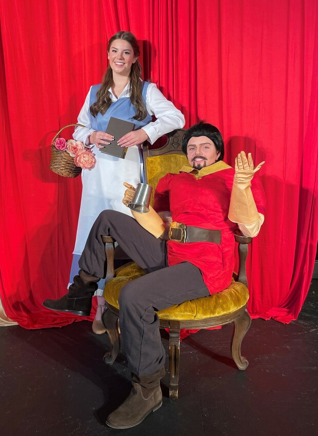 Kinley Clark (left) shines as Belle in &ldquo;Beauty &amp; the Beast Jr.&rdquo; Clark is pictured with Mark Becker as Gaston.