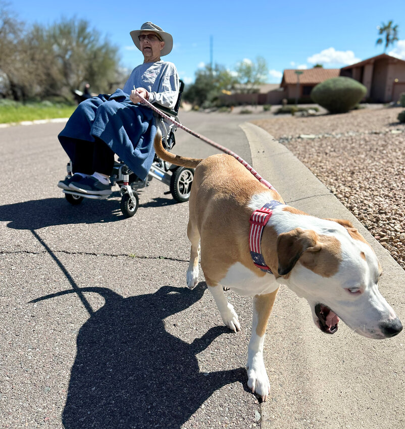 The late Mike Jones and Roscoe, who was rescued by Rescue Pals in Fountain Hills. Julie Jones has set up a fundraiser for Rescue Pals in honor of Mike Jones.