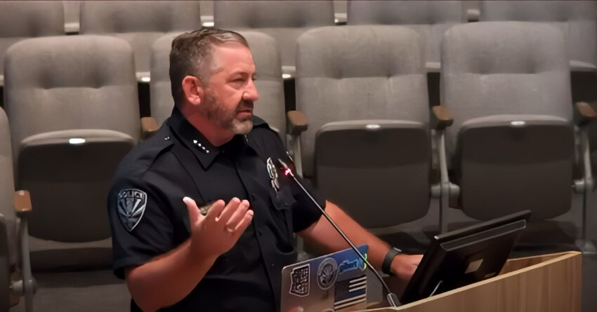Gilbert Police Chief Michael Soelberg addresses a Gilbert Town Council study session about the unruly gatherings ordinance proposal.