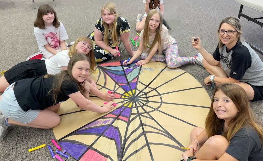 Last year&rsquo;s theater camps inspired this year&rsquo;s studio art camp. Pictured from left, Anya Holzkopf, Paige Underwood, Cami Schroeder, Madelyn Yates, Aliya Holzkopf, Paige Productions Owner Paige Beckman and Leela Arroyo.
