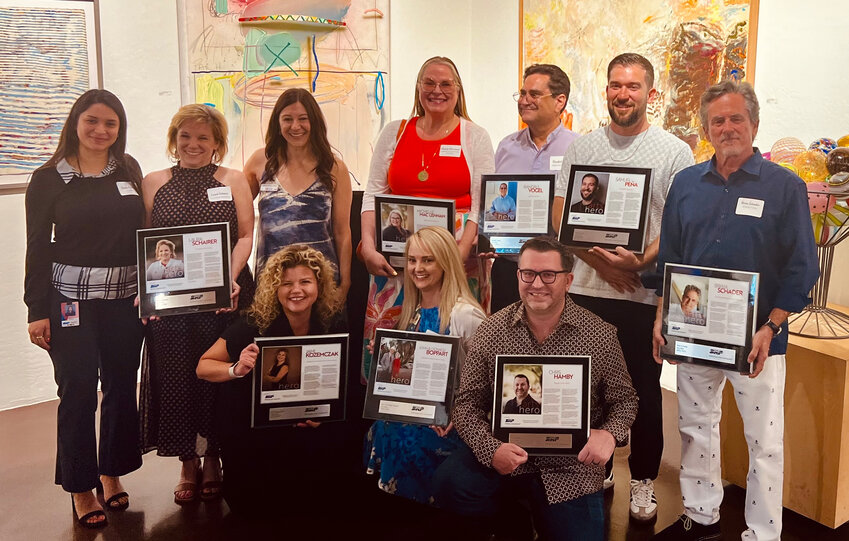 Brian Schader of Fountain Hills, standing far right, was one of nine Valley artists named as &lsquo;Arts Heroes&rsquo; for 2023-2024, sponsored by Salt River Project. The ceremony on May 14 was held at the Larsen Gallery in Scottsdale. &ldquo;It was an unbelievable honor being among the many creative, talented and selfless inductees this year,&rdquo; Schader said.