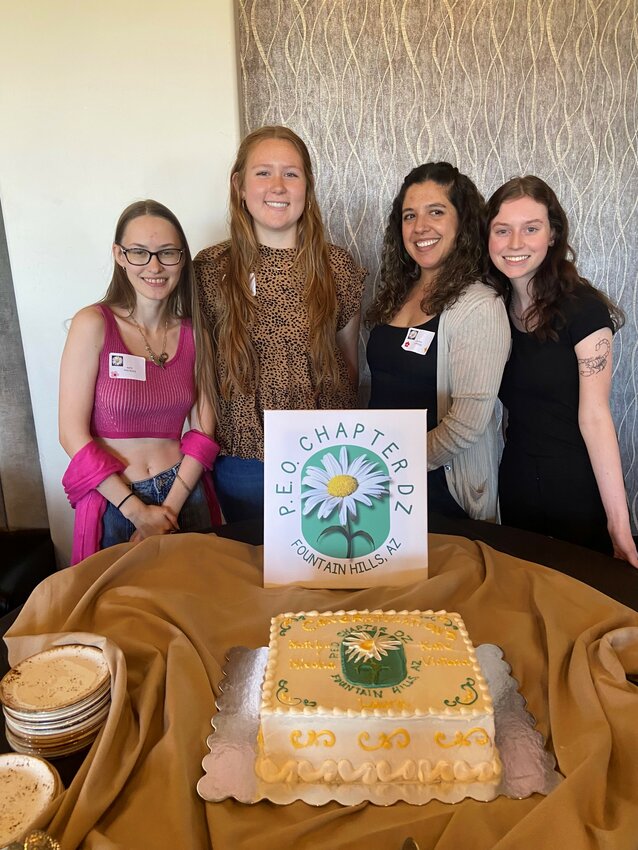 The Philanthropic Educational Organization - Chapter DZ of Fountain Hills awarded scholarships to six women at its annual scholarship luncheon at FireRock Country Club Monday, May 13. The awardees are pictured from left, Kathryn Nieckarz, Katelyn Scout, Laura Lorenz and Victoria Savka. Not pictured is Mischa Markovic.