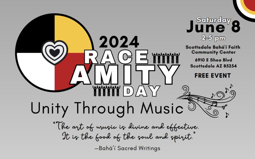 Brochure for Race Amity Day, June 8 at Scottsdale Baha'i Faith Community Center.