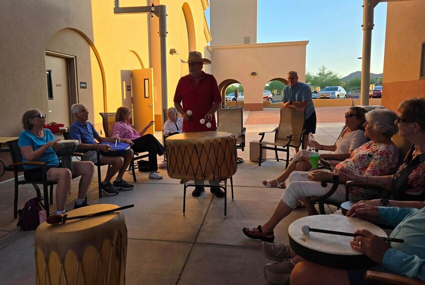 The Fountains United Methodist Church hosted its seasonal Drum Circle event Sunday, June 1, outside in the breezeway between the Sanctuary and the Connection Center. The drum circle is led by Fountain Hills resident Skip Cleary (center).
