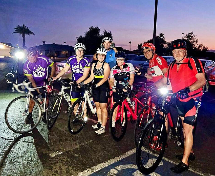 Cyclists line up for a past 12 Hours of Sun City Challenge. The eight-mile loop course is open from 8 p.m. to 8 a.m. on July 26.