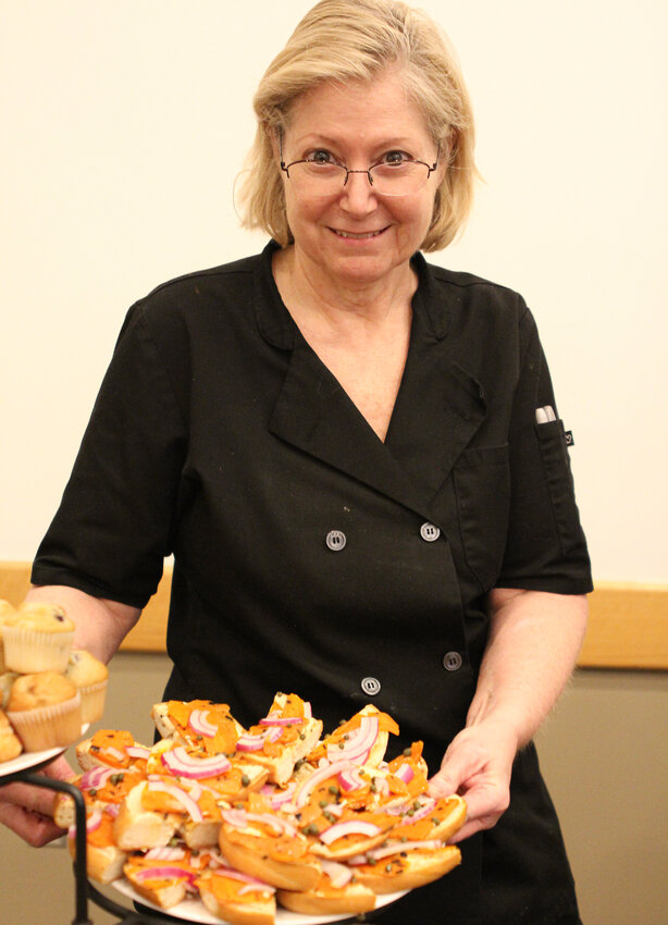 Jennifer Ward is the co-owner of Mountain View Kitchen in Fountain Hills who recently introduced four vegan options for her customers. She is pictured catering at the recent State of the Chamber event with her new vegan salmon toast made with vegan cream cheese and fresh carrots in place of lox.