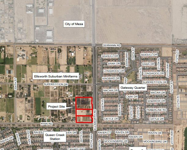 The Queen Creek Town Council will hold a public hearing and may take action on a request to rezone Desert Horizon Nursery to allow for an agritainment project.