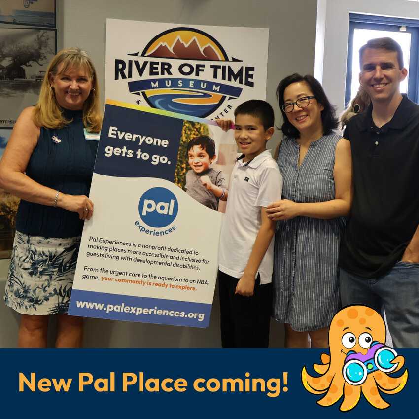 The River of Time Museum and Exploration Center is becoming a Pal Place, creating access and inclusion for guests with developmental disabilities. Pictured from left, River of Time Executive Director Cherie Koss with Myles, Ally and Mike Perreault.