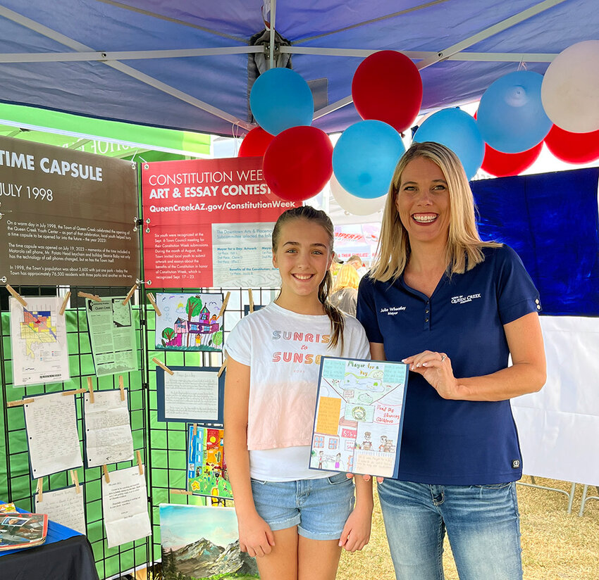 Mayor Julia Wheatley with a Constitution Week Art Contest Winner at last year's Founders' Day celebrations