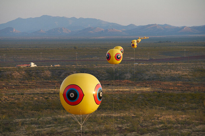 &ldquo;Repellent Fence&rdquo; was a two-mile-long ephemeral land-art installation along the U.S./Mexico border composed of 26 bright yellow balloons that were tethered together.