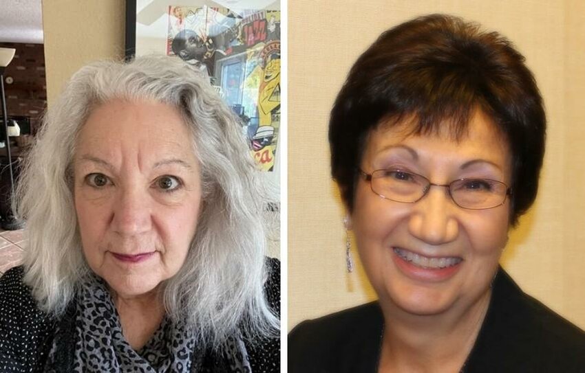 From left, Cathy Sigmon and Linda Somo spoke at a recent Fountain Hills Democratic Club meeting.