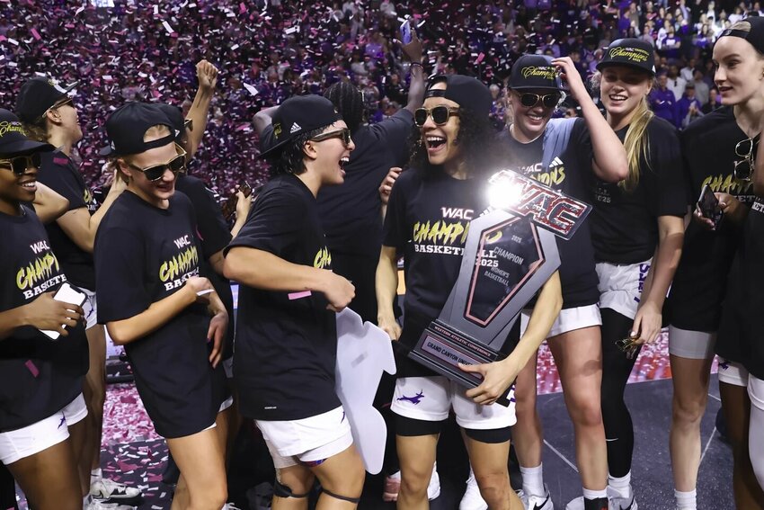 Grand Canyon University guard Trinity San Antonio, center right, scored 19 points, leading GCU to the WAC Tournament championship game on Saturday.