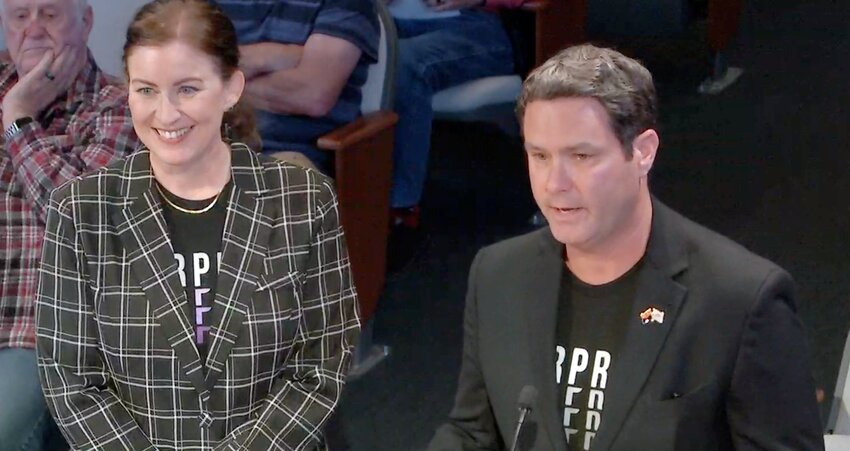 Surprise Economic Development Director Jeanine Jerkovic, left, and Project Manager Brian Sandusky discuss the AZ Techcelerator’s move downtown and rebranding at the March 18 city council meeting.