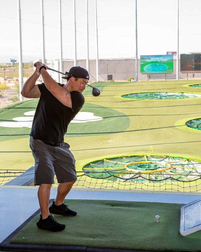 Surprise Fireman bringing in the win for the First Place in the First Responders Trophy category at the 2024 &ldquo;Swing Fore The ARTs,&rdquo; event at Topgolf Glendale.