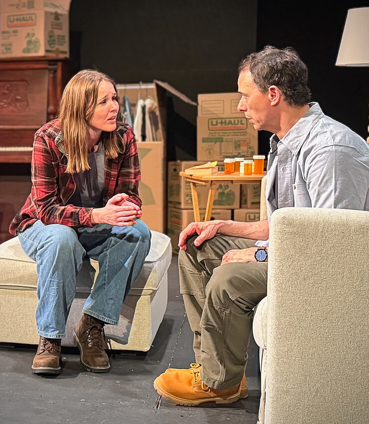 Aurora Howard as Sonia, left, and David Lorello as Johnny work a scene in Ghosteater’s upcoming production of “Uncle Vanya.”