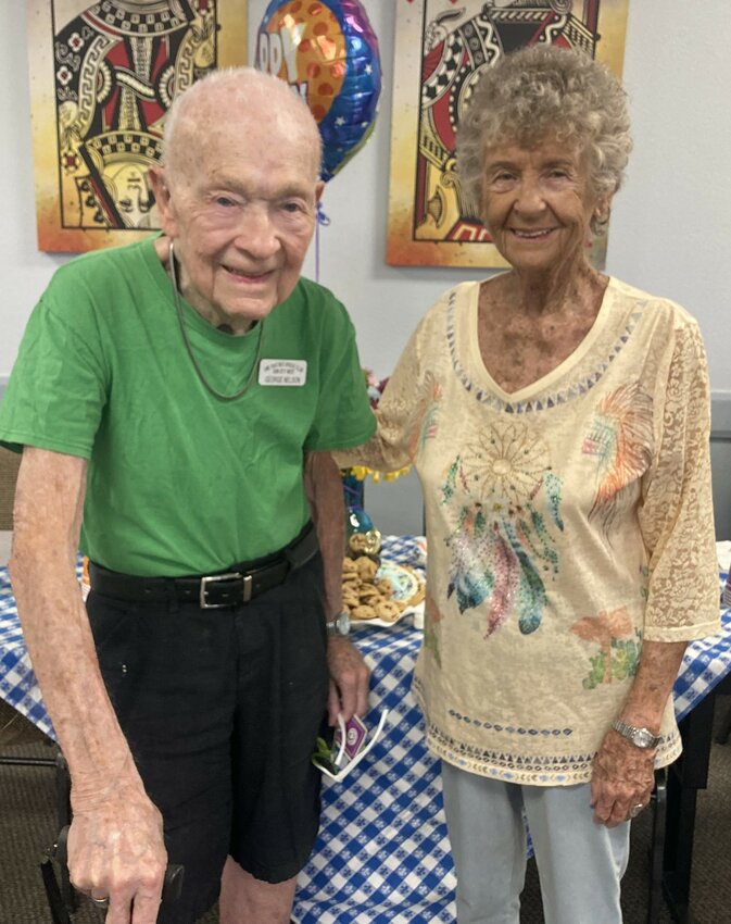 George Nelson and Pauline Maxwell, longtime members of the Sun City West Bridge Club, celebrate their 96th birthday.