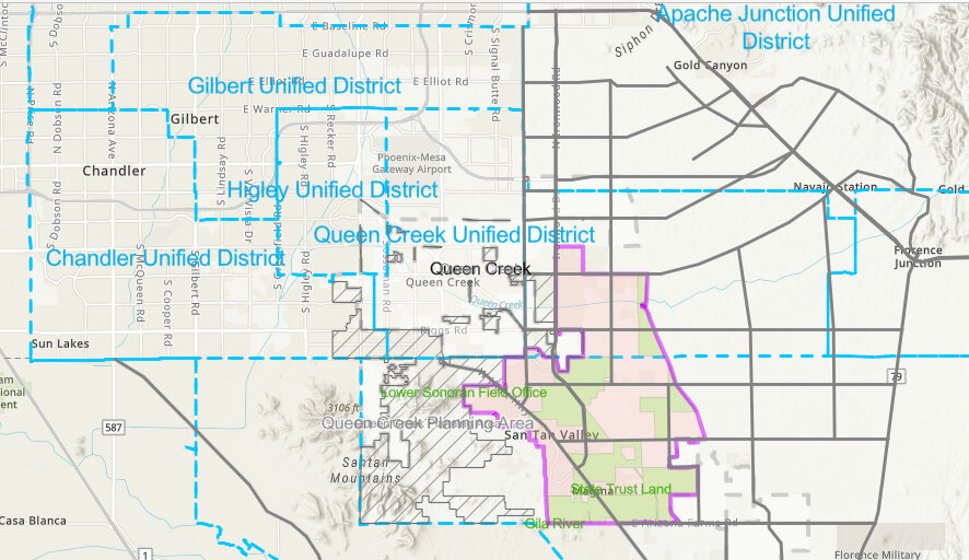 The area within the pink lines marks the proposed boundaries for an incorporated San Tan Valley.