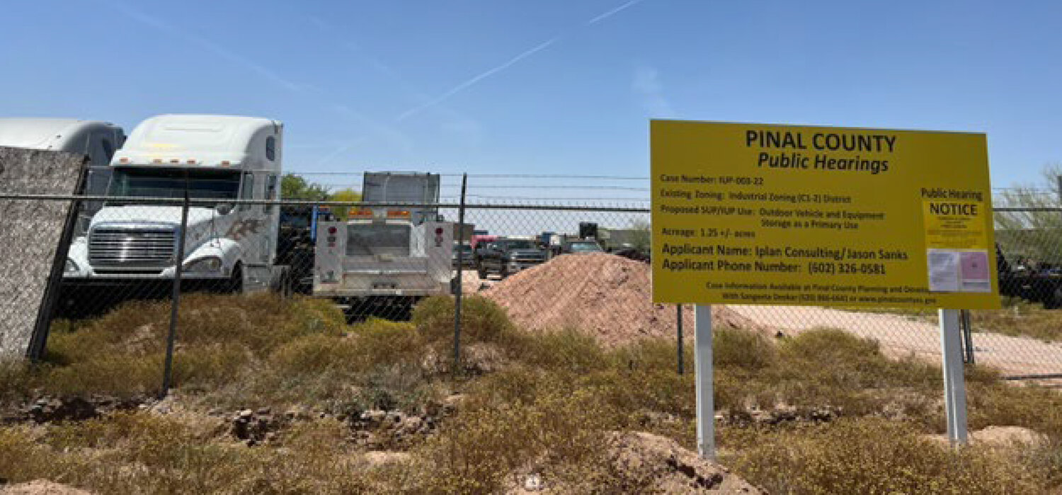 The permit is for Ryan Industrial Outdoor Storage at 4980 S. Warner Drive in unincorporated Pinal County near Apache Junction.