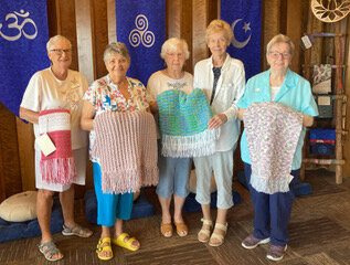 The Needles and Pins Craft Group at The Church of the Palms includes, from left, Bonnie Green, Bobbie Chapman, Lou Dever, Leah Huse and Margaret Carpenter (not pictured, Carol Reynolds). (Submitted photo)