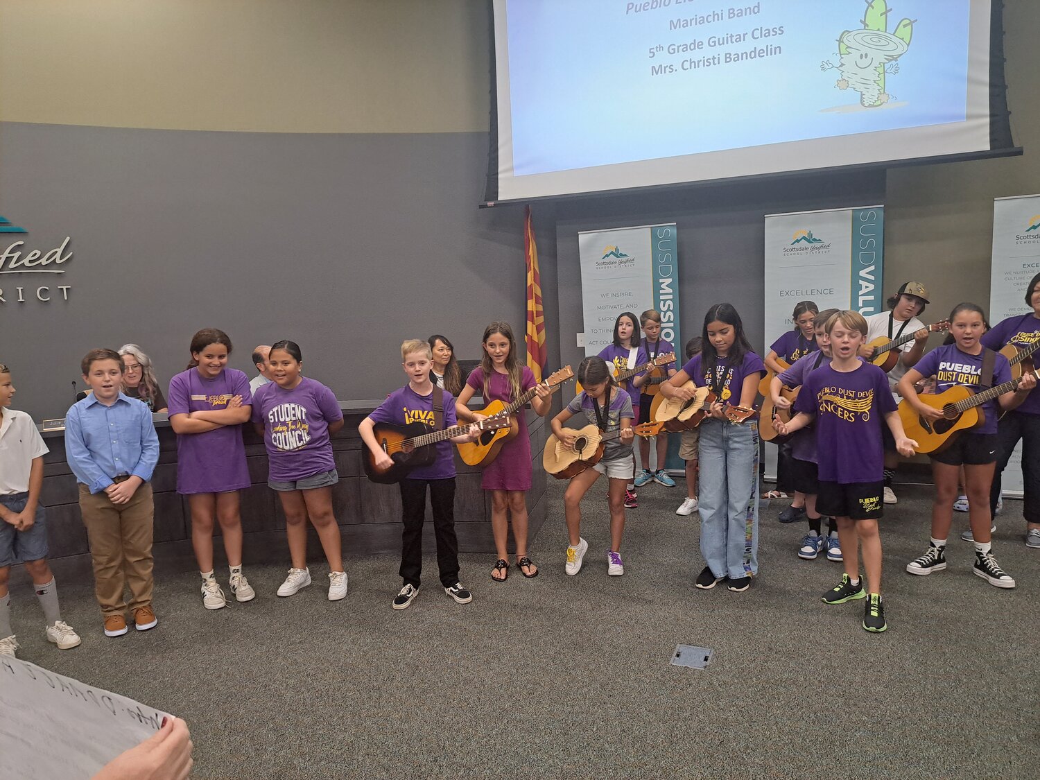 The Scottsdale Unified School District Governing Board opened their Sept. 12 meeting by being serenaded Pueblo Elementary School’s Mariachi Band and 5th grade guitar class.