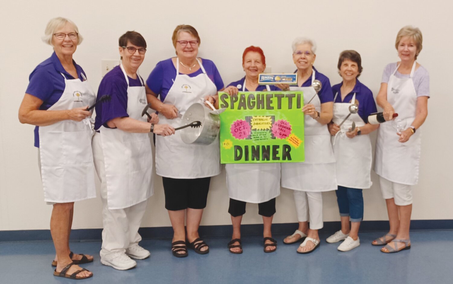 Pictured from left are Mary Beth Kunze, Servers Co-Chair, Barbara Westenberg, Tickets, Karen Czaplewski, Ticket Sales Chair, Rosemary Dougherty, General Chair, Jackie Mialki, Servers Co-Chair, Holly Zody, Chief Cook, and Colleen Fay, Salad Chair.