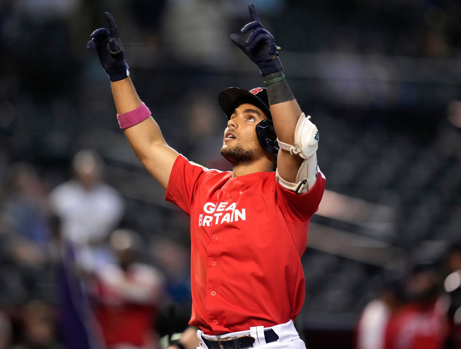 Great Britain's Harry Ford celebrates after hitting a solo home run against Colombia during the World Baseball Classic game in Phoenix March 13, 2023.