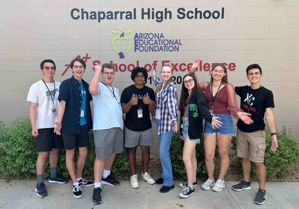 Chaparral High School students honored are, from left, Tyler Higgins, Tate Leventhal, Douglas Driggs, Darshan Shankar, Elvia Uzdonas, Morgan Tefft, Chloe Greetis and Joseph Kahn; not pictured is Sania Patel, who is studying overseas this semester