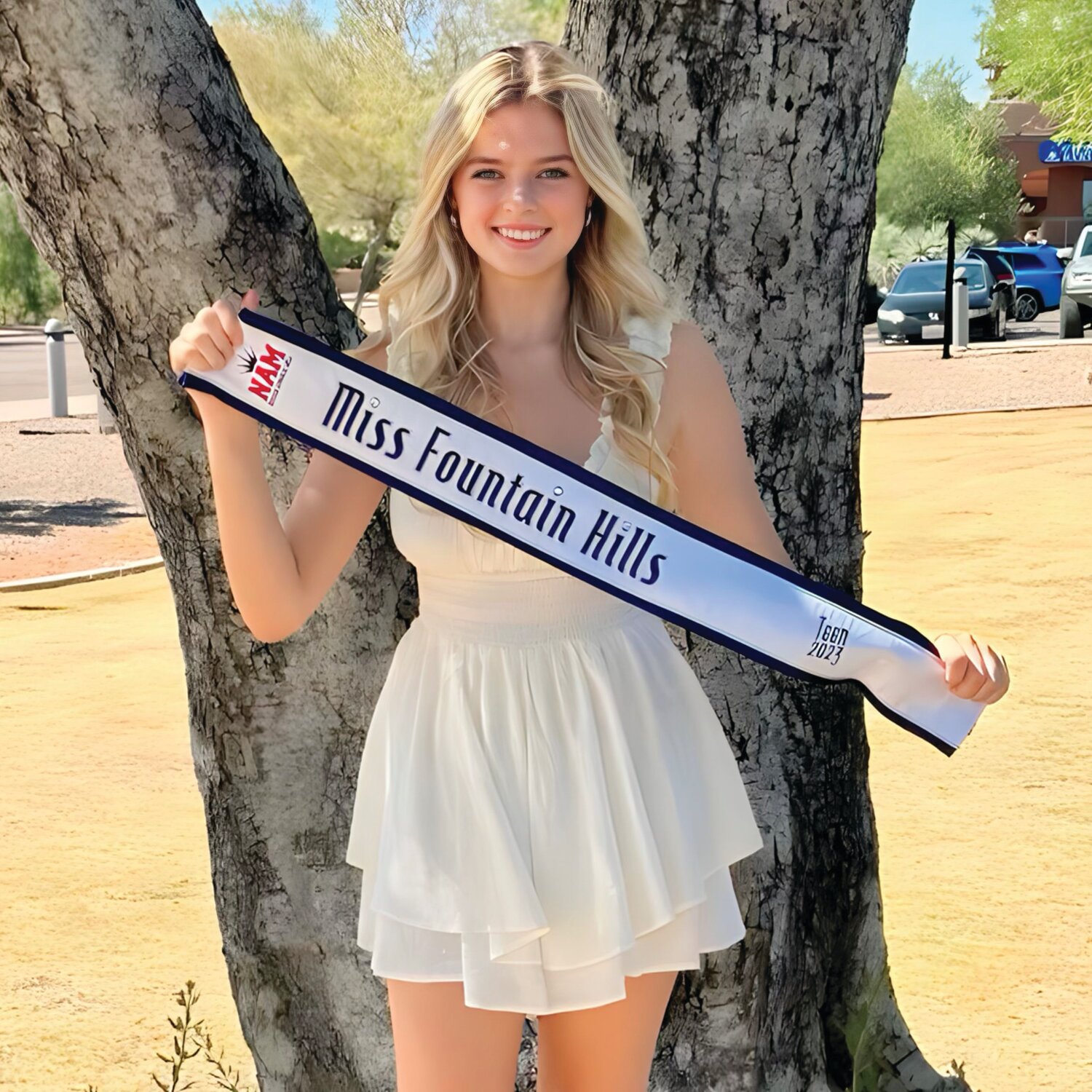 Autumn Rynearson shows off her sash for the National All-American Miss Teen pageant. (Photo courtesy of Autumn Rynearson)