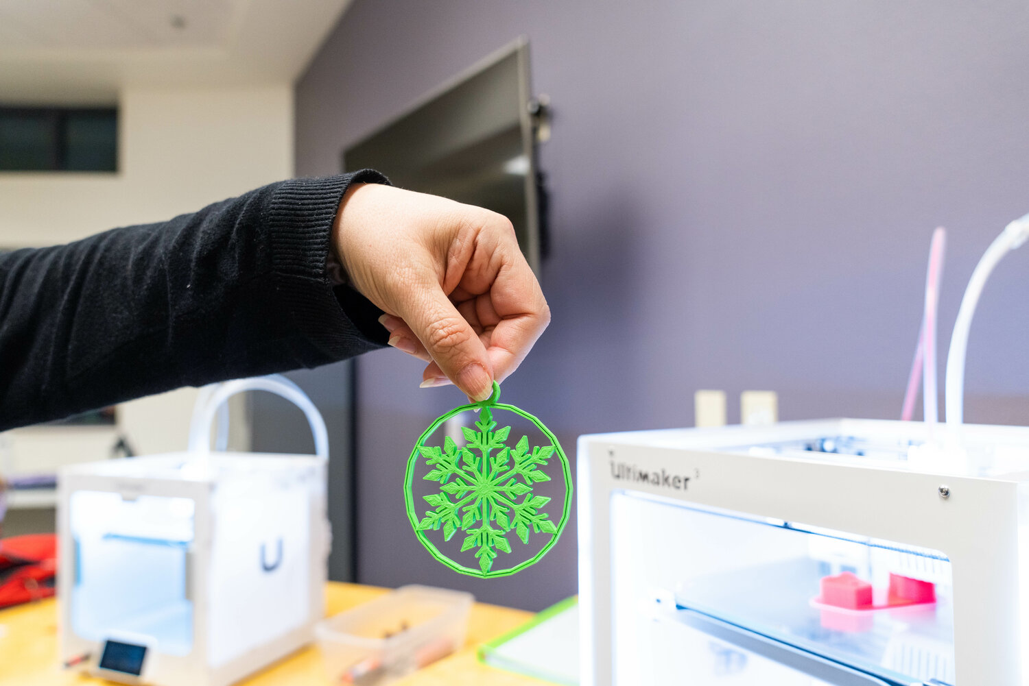 A 3D printed ornament made at THINKspot.