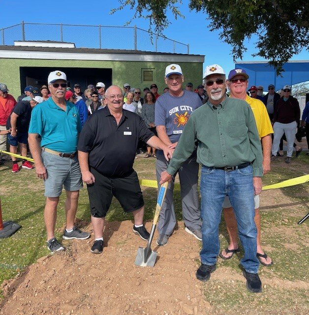 Pictured are Dan Braddock, past President, Steve Collins, member on the Recreation Centers of Sun City Board of Directors, Ron Coppess, current President, Jim Keinath, past President, and Arnie Kvarnberg, past President.