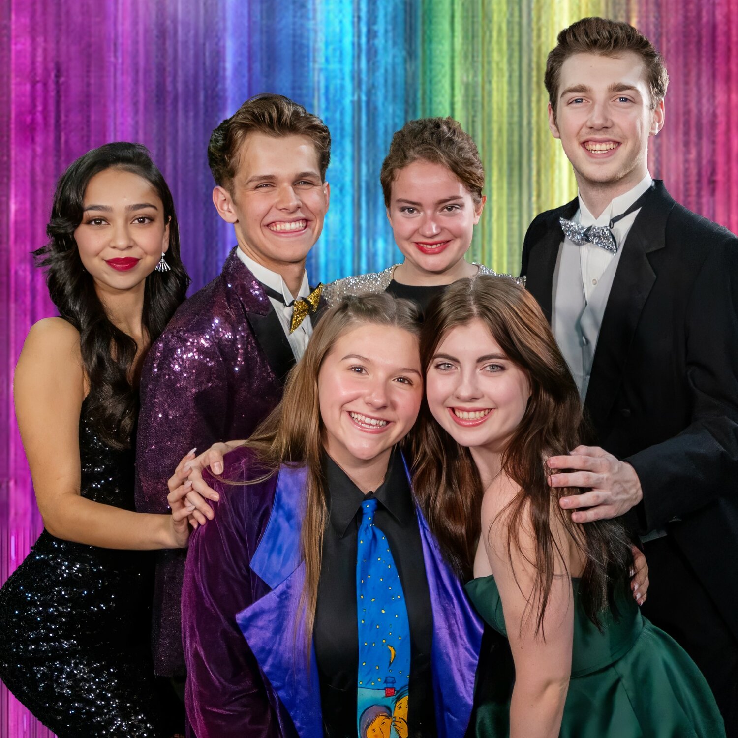 Pictured in back are Olivia Feldman as Angie Dickenson, Charlie Hall as Barry Glickman, Nora Palermo as Dee Dee Allen and Declan Skaggs as Trent Oliver; in front are Hailey Laidigas as Emma Nolan and Sydney Hassler as Alyssa Greene.