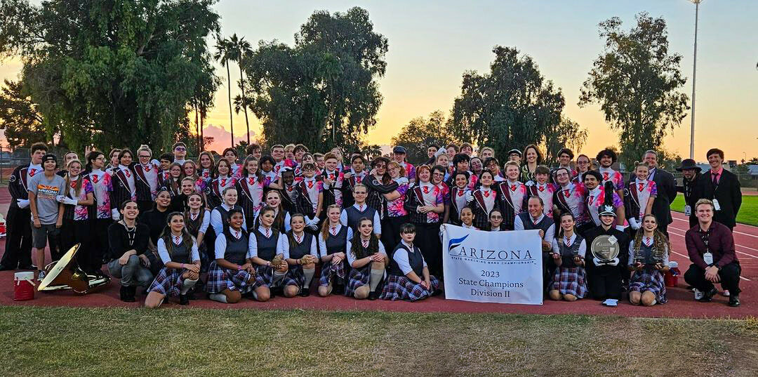 The Desert Ridge High Marching Band secured the Division II title by scoring 79.938 and earning the most points in four of the five award categories: music performance, visual performance, general effect and auxiliary.