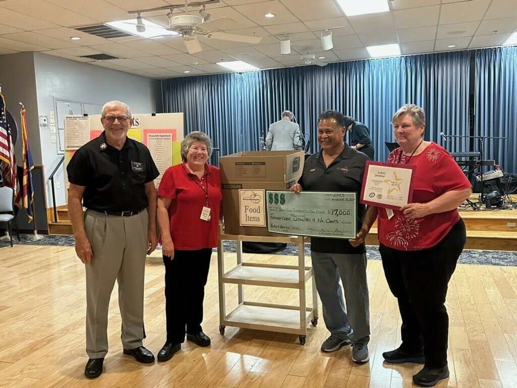 Marty Galchutt, Exalted Ruler, Sun City Elks Lodge, Kathy Freda, event organizer, Jesse Ramirez, Valley View Community Food Bank founder and President, and Lori Norris, event organizer.