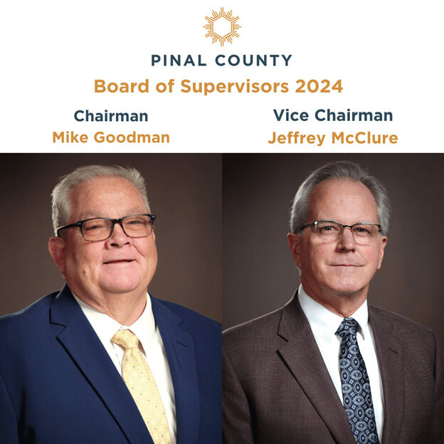 The Pinal Board of Supervisors unanimously voted District 2 Supervisor Mike Goodman as chairman for 2024. District 4 Supervisor Jeffrey McClure will serve as  vice chairman,