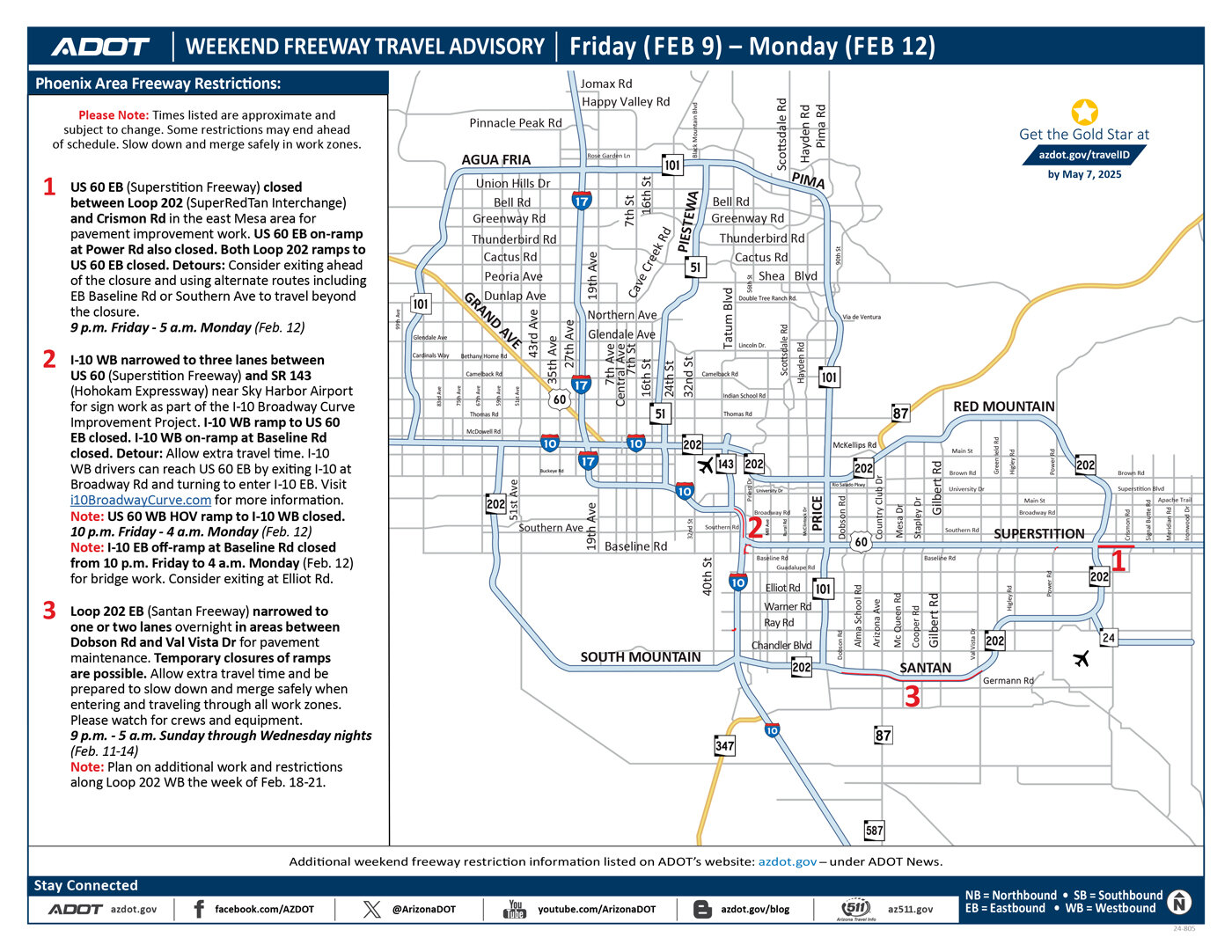 Weekend freeway work closes US 60 section in Mesa, narrows lanes near ...