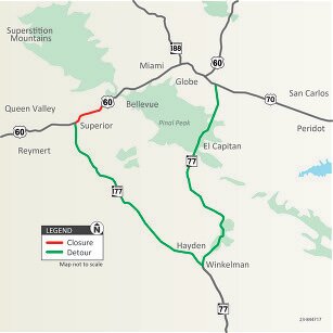 The detour is estimated to add an additional hour for trips between Superior and Miami.