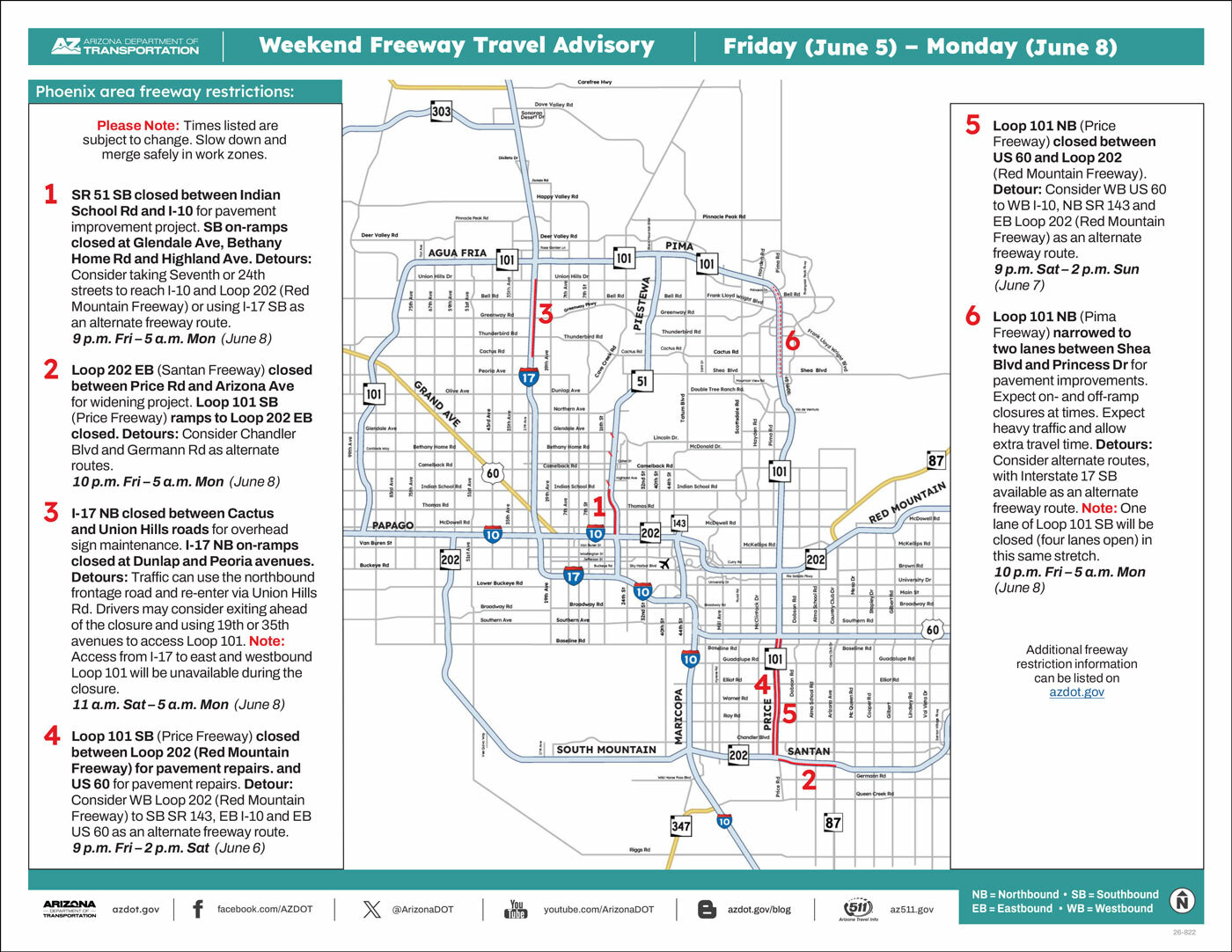 Drivers face weekend closures along SR 51, Loops 101, 202 - Daily